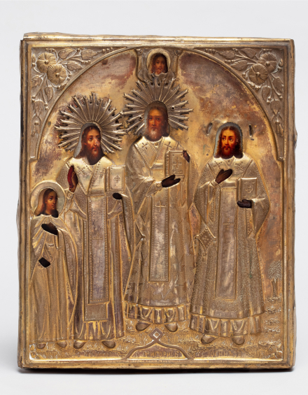 Икона Святые Василий Великий, Григорий и Иоанн Богословы, Иоанн Кушник - фото - 6