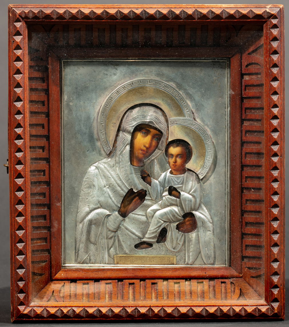 Икона Богородица Тихвинская в серебряном окладе - фото - 4