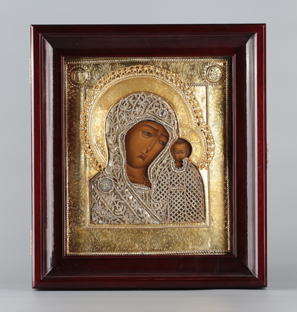 Икона Богородица Казанская в серебряном окладе и шитой ризе - фото - 5