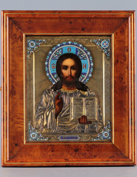 Икона Господь Вседержитель в серебряном окладе с эмалью - фото - 4