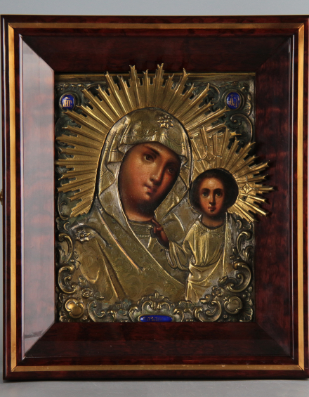Икона Богородица Казанская с эмалевыми дробницами - фото - 5